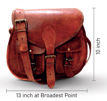 Firu-Handmade Women Vintage Style Genuine Brown Leather Crossbody Shoulder Bag Handmade Purse