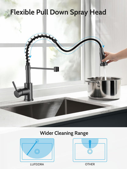 Kitchen Faucet with Pull Down Sprayer, High Arc Single Handle Stainless Steel Kitchen Sink Faucet with Sprayer for Rv Camper, Matte Black