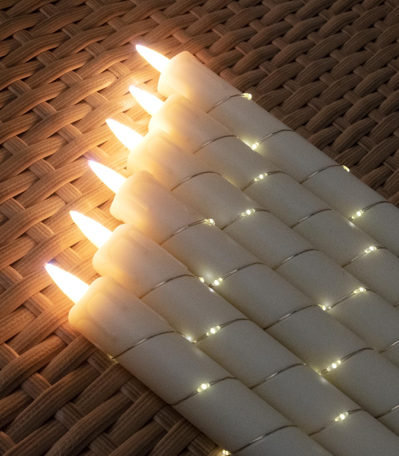 danip flameless Cone Candle, Patented Starlight String, with 11 Timing Key Remote Control, Battery Powered, Patented Simulated Flame, 6 Packs (Ivory Color)