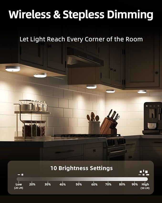 EZVALO Under Cabinet Lighting,1000mAh Rechargeable Puck Lights with Remote,3 Color Temps & 12 RGB Motion Sensor Closet Lights Indoor,Dimmable Under Cabinet Lights for Kitchen,Cabinets,Closet (3 Packs)