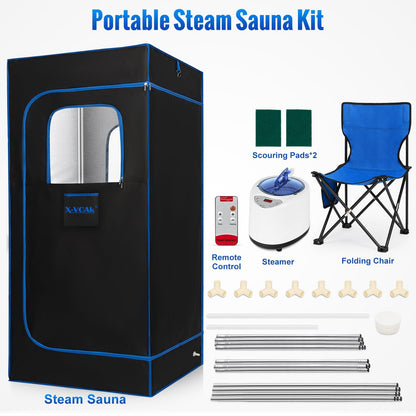 X-Vcak Upgraded Portable Sauna of Relaxation, Steam Sauna for Home with Steamer, Pairs Remote Control, Folding Chair, 9 Levels, 2.6’ x 2.6’ x 5.9’
