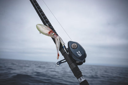 Nomad Design Squidtrex Patented Vibrating Fishing Lure- Scent Added TPE Soft Plastic Lure for Saltwater w/Strong BKK Assist Hooks, Fishing Bait that Catches Many Species, 95mm, 3 3/4", 1oz- Cali Red