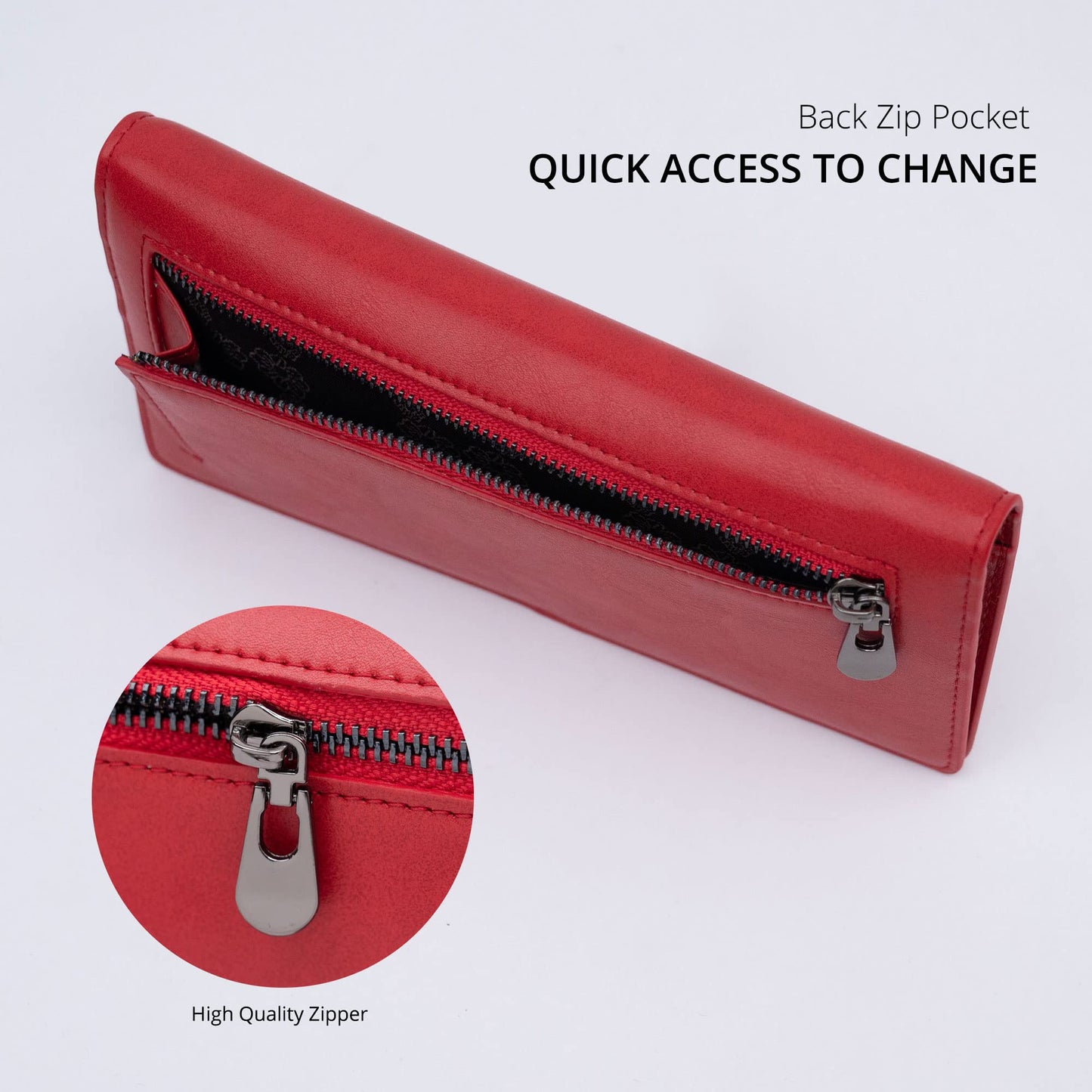 Alldaily Ultra Slim Thin Women Wallet RFID Blocking Credit Card Holder Bifold Long Ladies Billfold (Red)