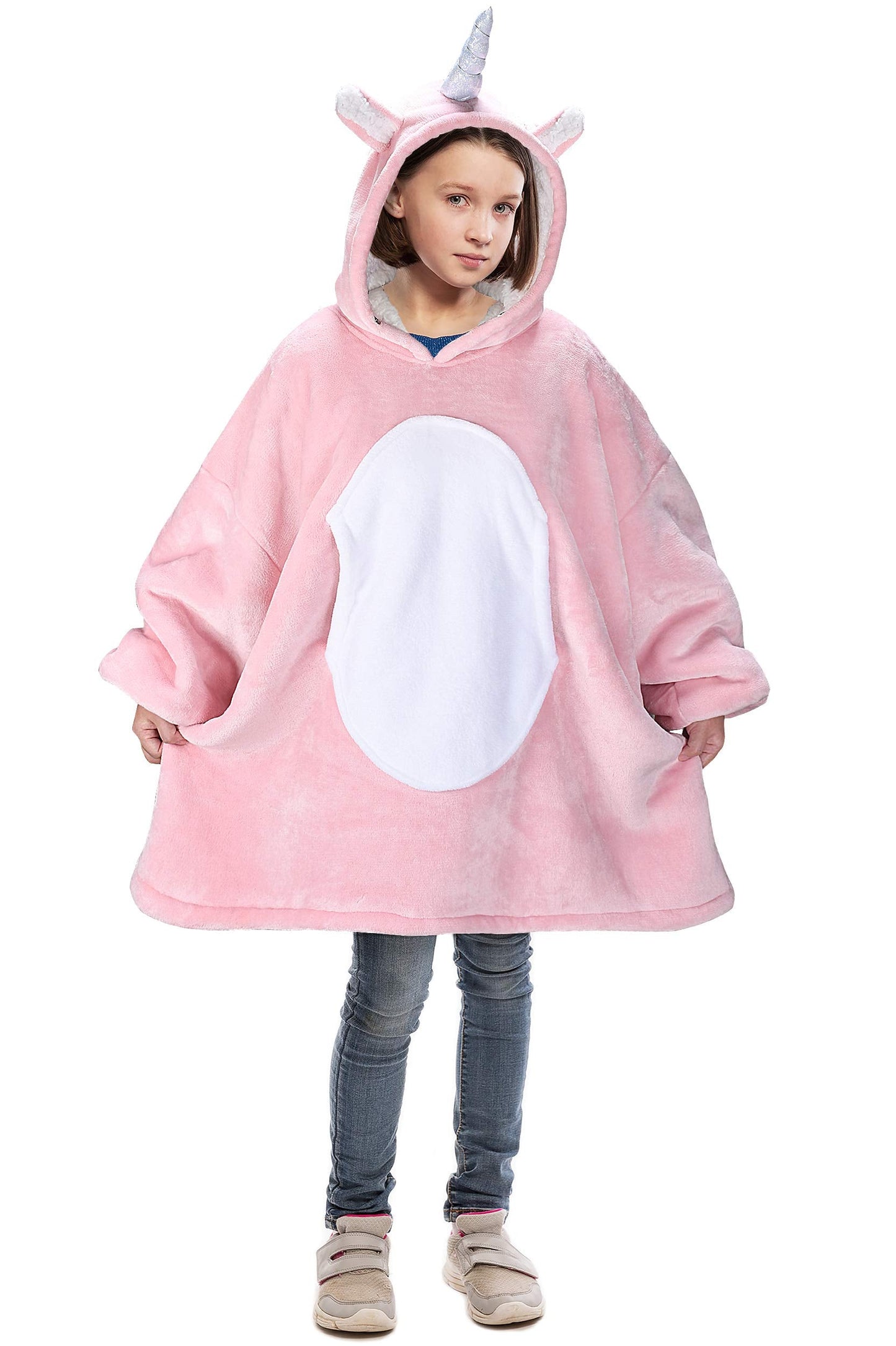 Catalonia Unicorn Wearable Hoodie Blanket Sweatshirt, Oversized Comfortable Hooded Pullover Jacket for 7-16 yr Teens Youth Kids, Gift Idea