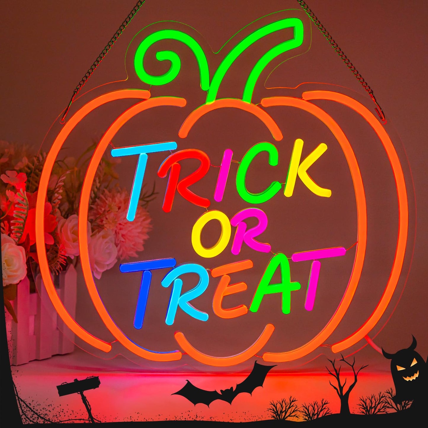LMHSE Halloween Neon Sign, Halloween Wall Decor Pumpkin Trick or Treat Neon Signs for Decorating Rooms, Windows, Funny Home Decor, Party, Halloween Decoration USB Powered