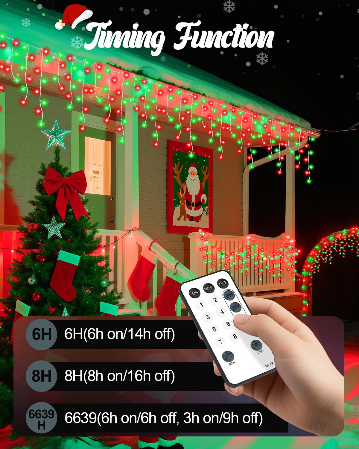 Vynoblip Christmas Ice Lights Outdoor, Red Green 99FT 1206 LED 8 Modes Plug in Xmas Tree Decorations Twinkle Fairy Light String with Remote Timer Memory for Roofline Yard Party Wedding Camping Decor