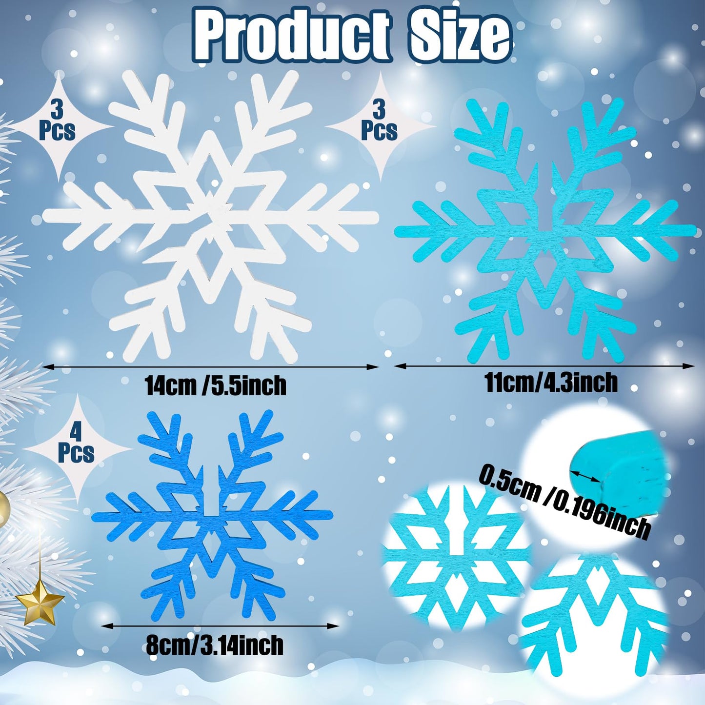 Qunclay 20 Pcs Wooden Snowflake Decorations 3D Snowflake Tabletop Decor Winter Signs and Centerpiece for Winter Wonderland Decorations Xmas Tiered Tray Decor(Dark Blue, Light Blue, White)