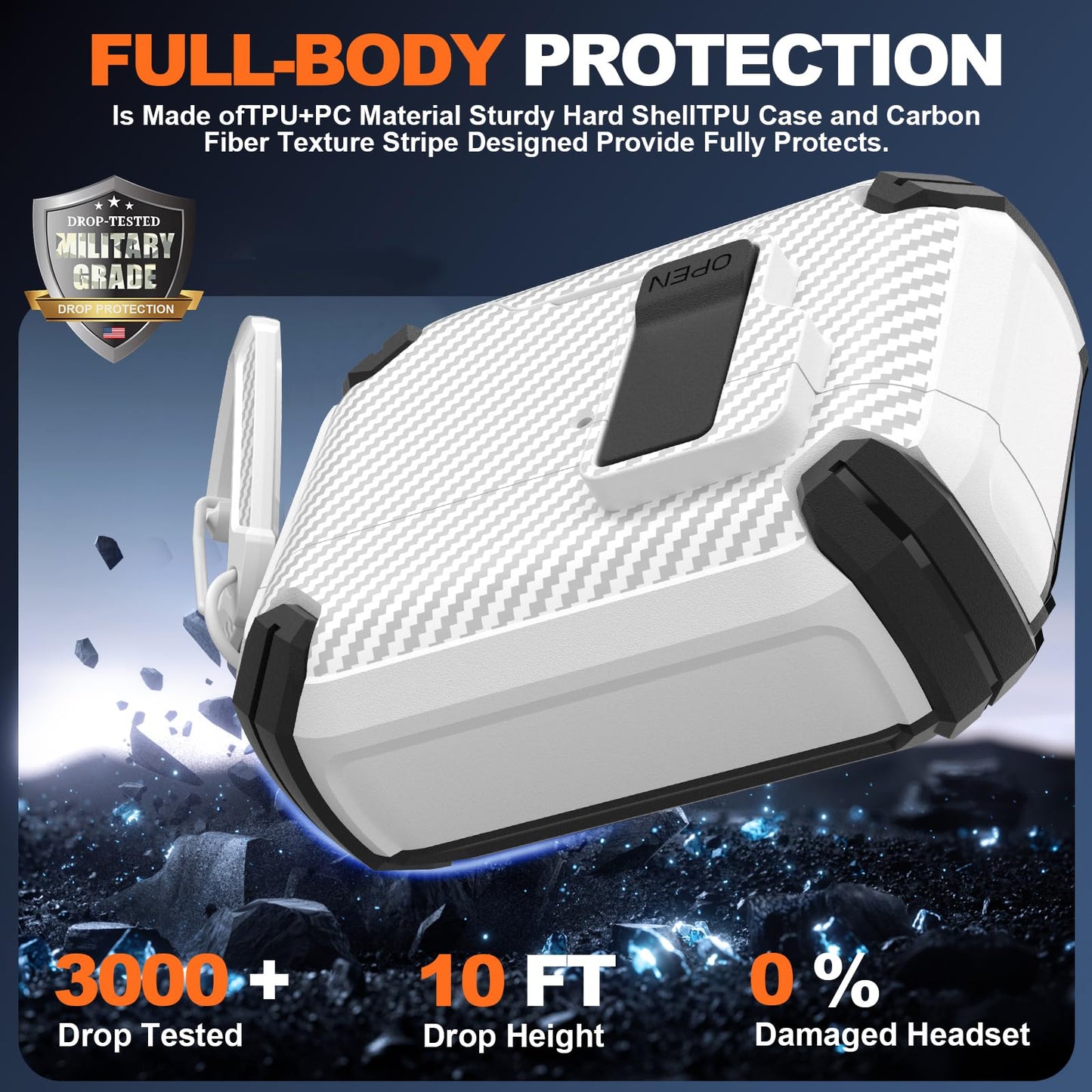 Maxjoy for AirPods Pro 3 Case Cover 2025 with Automatic Lock MagSafe, Compatible with Apple AirPod Pro 3rd Generation (Carbon Fiber White, AirPods Pro 3 Case Cover 2025)