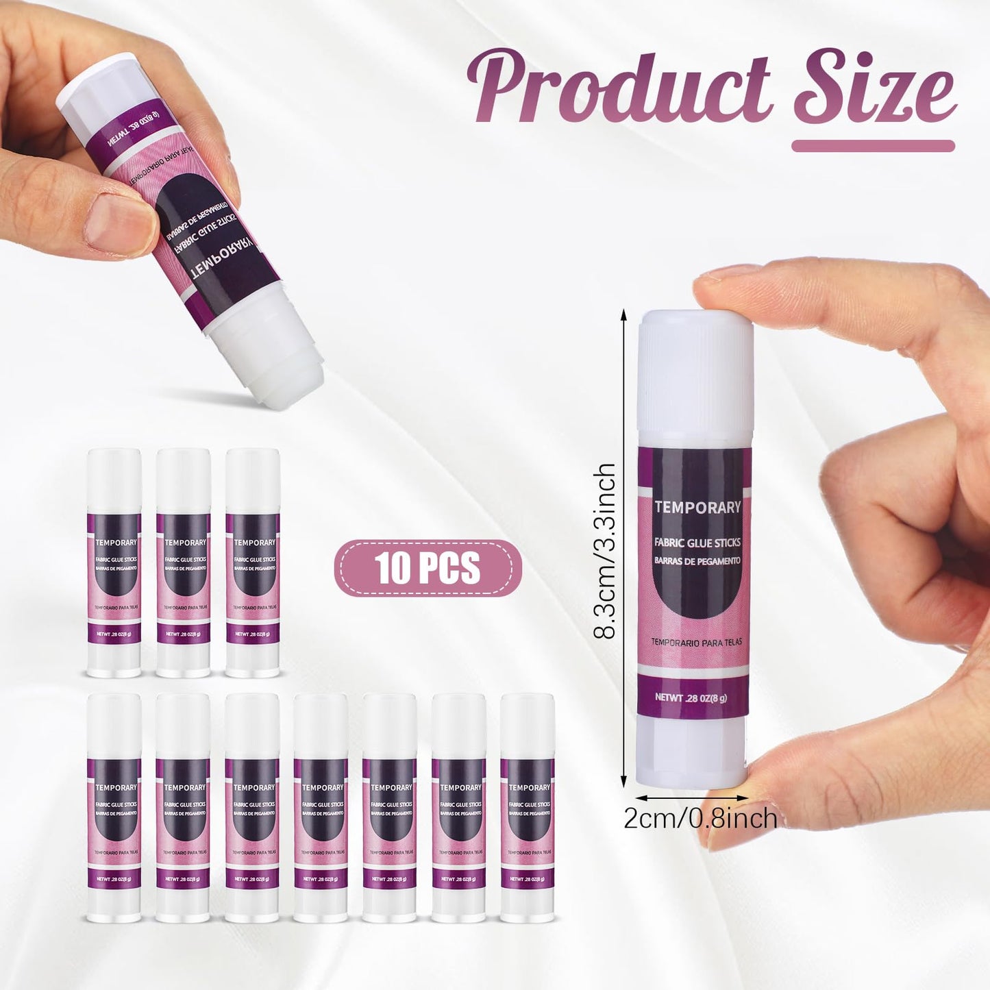 Chivertion 10 Pcs Temporary Fabric Glue 0.28 oz Water Soluble White Fabric Glue Stick for Quilting Man Woman Sewing and Craft and Home Use