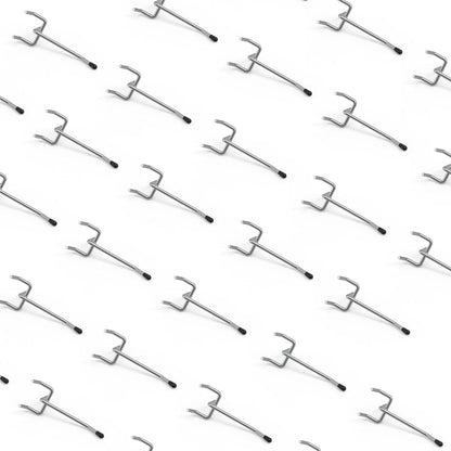 HUHOLE 50-Pack Silver Pegboard Hooks 2 Inch, Heavy Duty Matte Finish Metal Peg Board Hangers, Fits 1/8" & 1/4" Boards, Rust-Resistant Organizer for Garage, Shop, Workbench & Retail Display