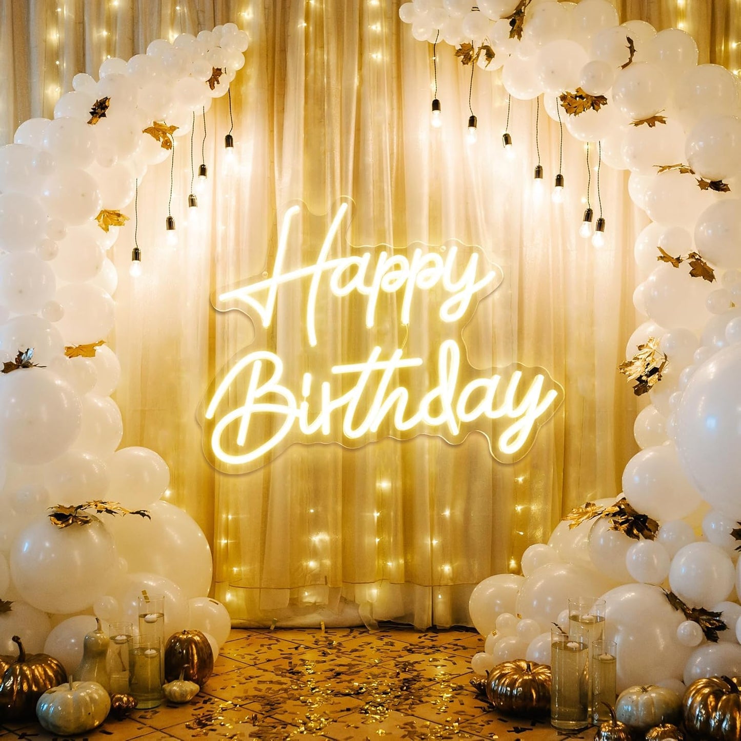 Happy Birthday Neon Sign, Cool Dimmable Light Up USB Powered LED Cute Neon Sign Light Warm White Hanging for Backdrop Wall Decor Child Girl's Bedroom Living Room Birthday Party Gift (Warm White)