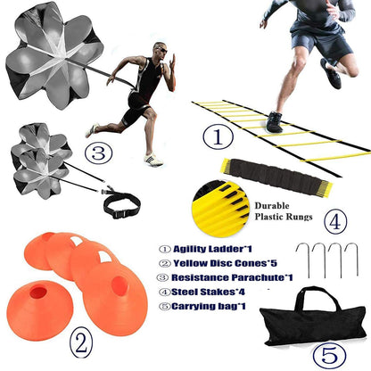 Agility Ladder, Speed Training, Soccer Agility Speed Training Equipment, 20ft Agility Ladder, 6 Soccer Cones, Running Parachute, Basketball Football Soccer Training Equipment for Kids, Youth, Adults