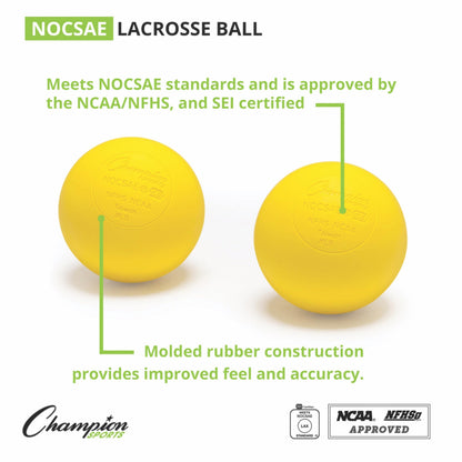 Champion Sports Lacrosse Balls – Official Size Equipment for Professional, College & High School Games, Practices & Recreation, NOCSAE, NCAA, NFHS & SEI Certified, 12-Pack, Yellow