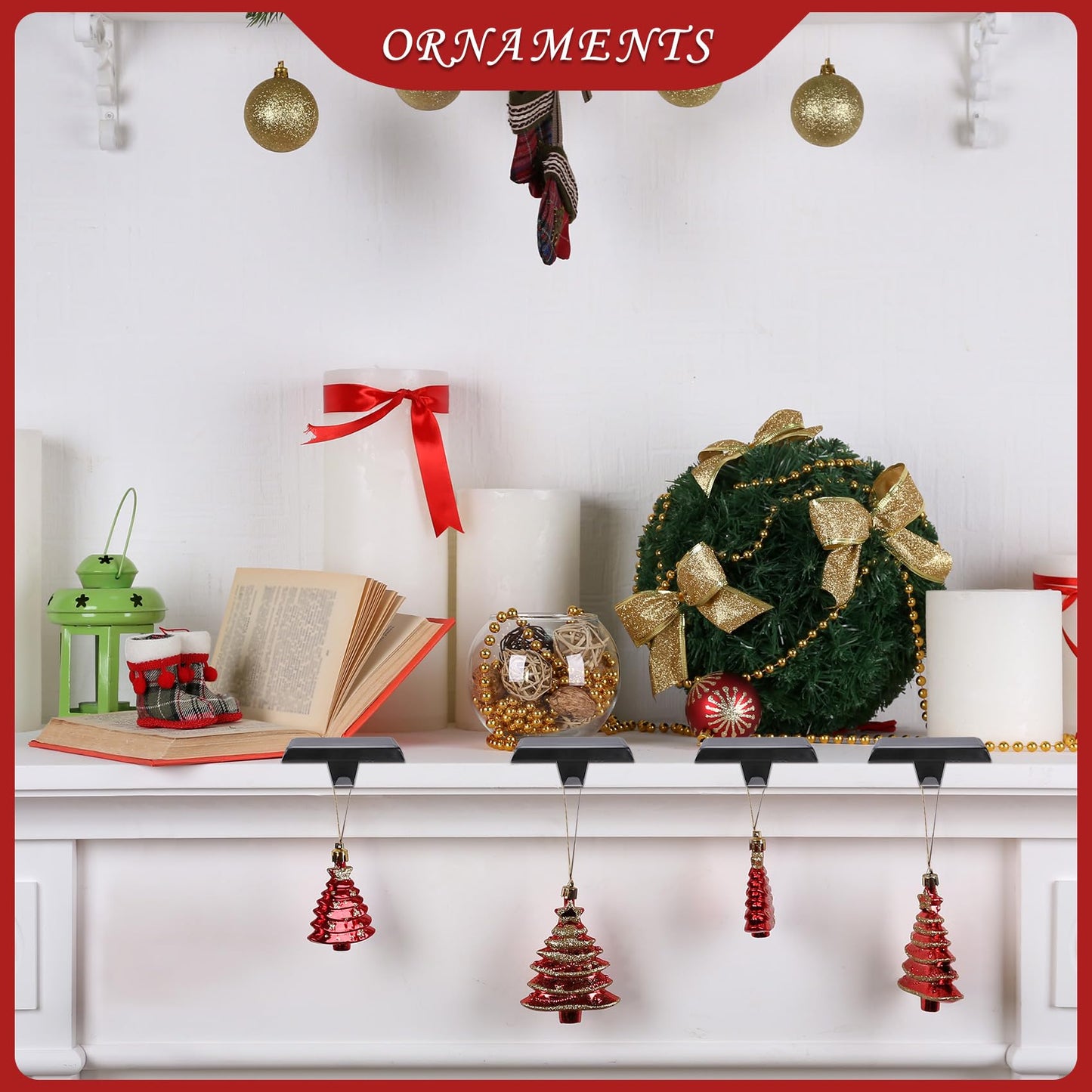 Sunshane 4 Pieces Christmas Stocking Holders Mantel Stocking Hanger Hooks Fireplace Mantle Metal Hang Bases for Xmas Party Decorations (Black)