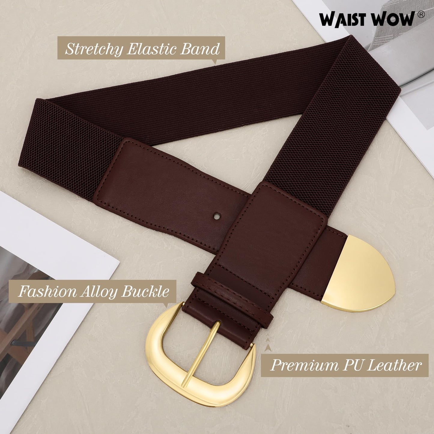 Women Wide Elastic Waist Belt for Dresses Fashion Thick Stretchy Belt for Trendy,coffee 35"
