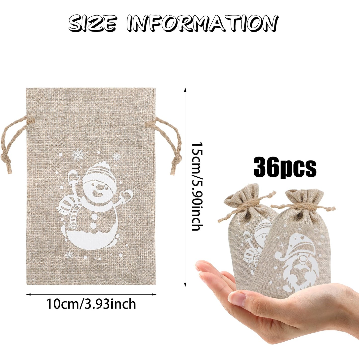 CCINEE 36pcs Christmas Burlap Bags, 4×6 Inch Drawstring Christmas Burlap Goody Gift Candy Bags with Double Jute Drawstrings Xmas Treat Bags for Candy Wrapper Xmas Party Favors