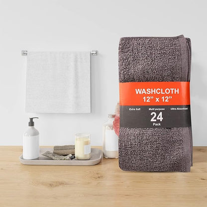 24 Pack Wash Cloths | Multicolour 100% Cotton Extra Absorbent Face Towels | Soft