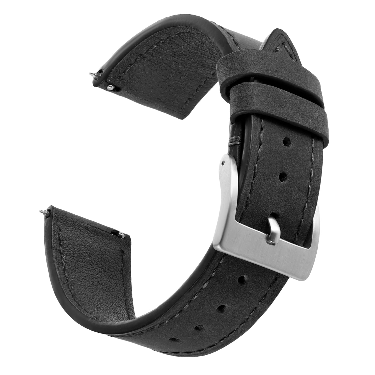 JUNGHELE leather watch bands for men and women, Quick Release leather watch strap with Silver Buckle watch leather strap,Black 18mm watch band WBG0219