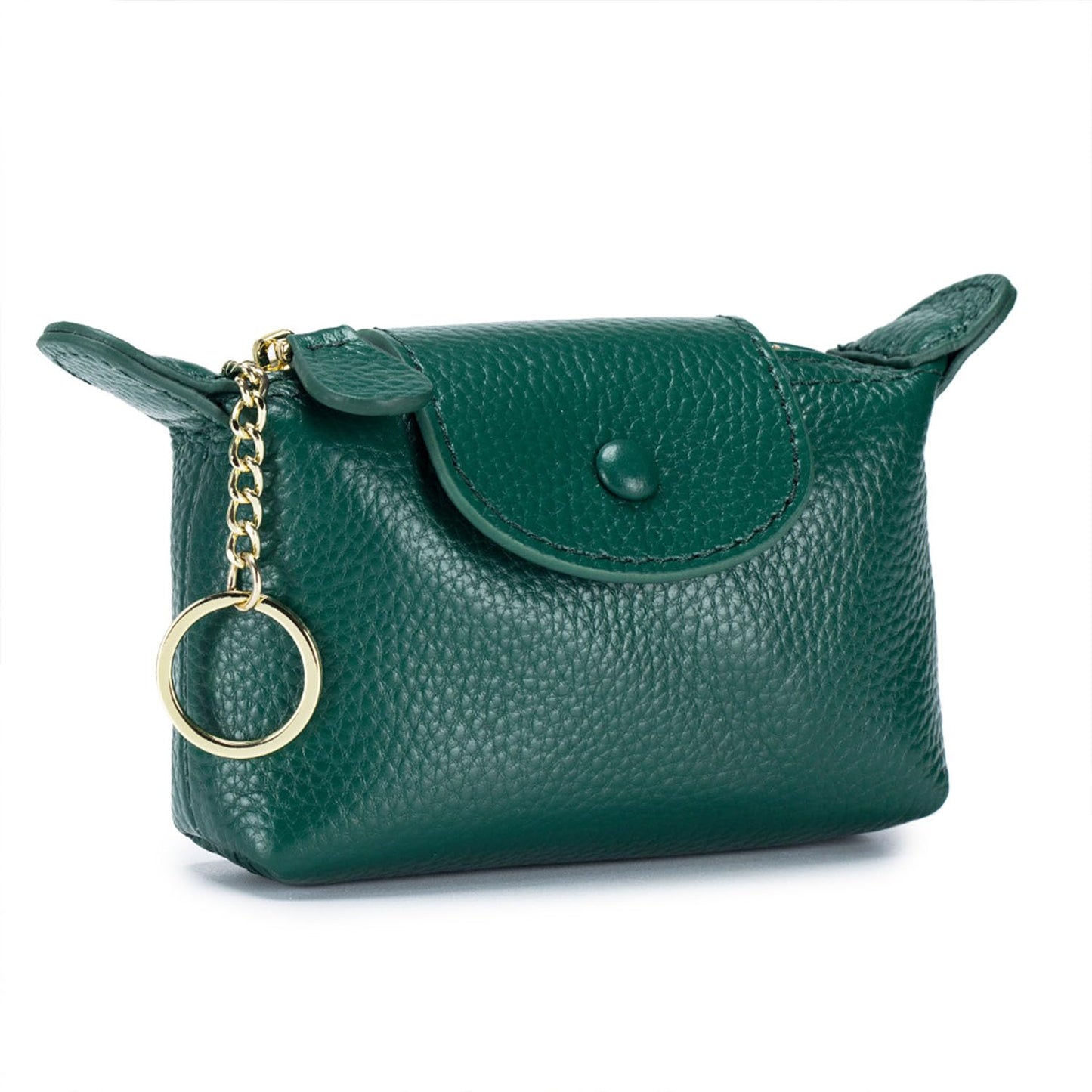 BDHRKTE Grass Green Leather Coin Purse with Keychain - Small Zipper Pouch for Women, Mini Wallet for Cash Coins Credit Cards