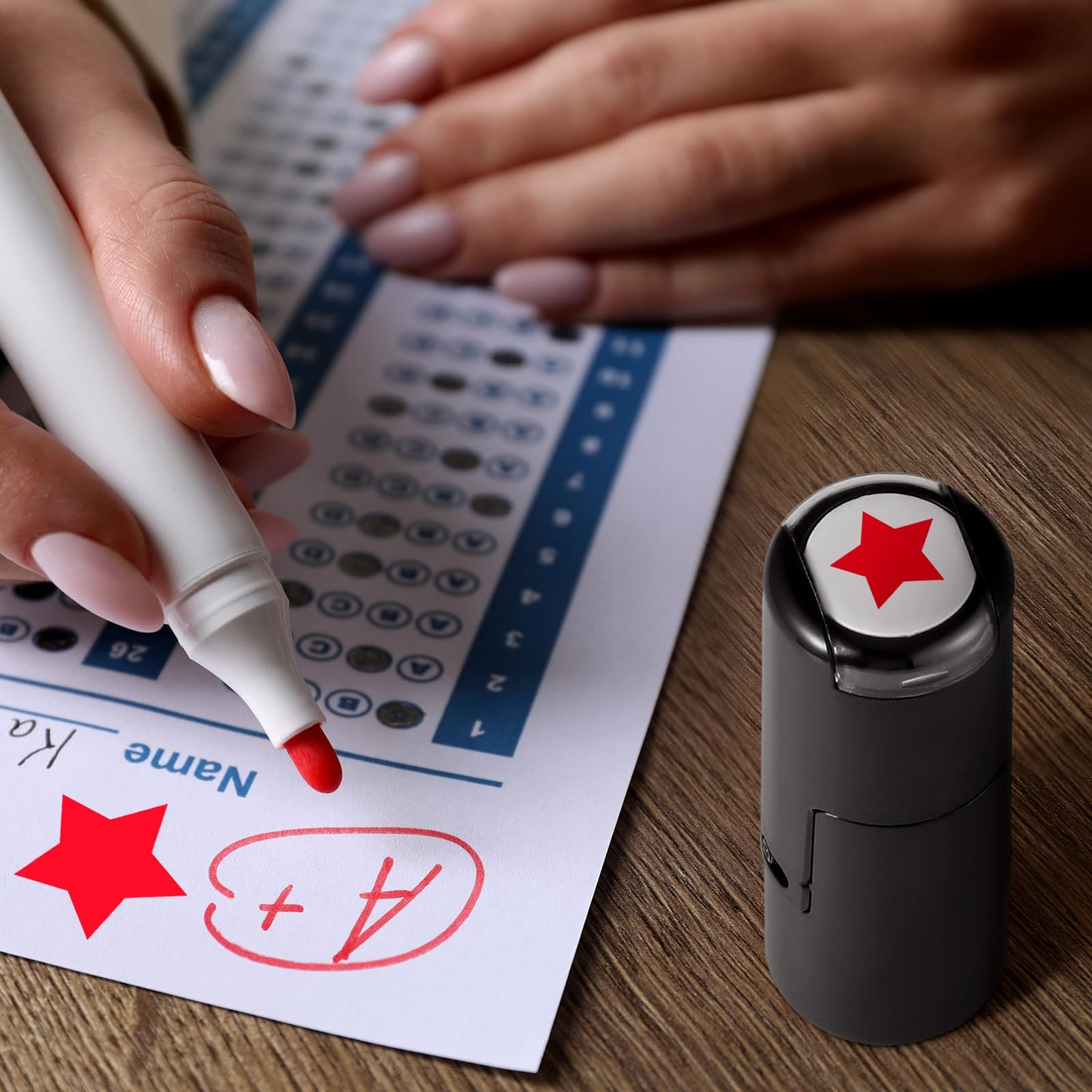 Supervitae 2 Pack Solid Star Print Stamps Red Ink Star Stamper Mini Self Inking Stamps for Classroom Party Educational Learning Activities Craft Supplies