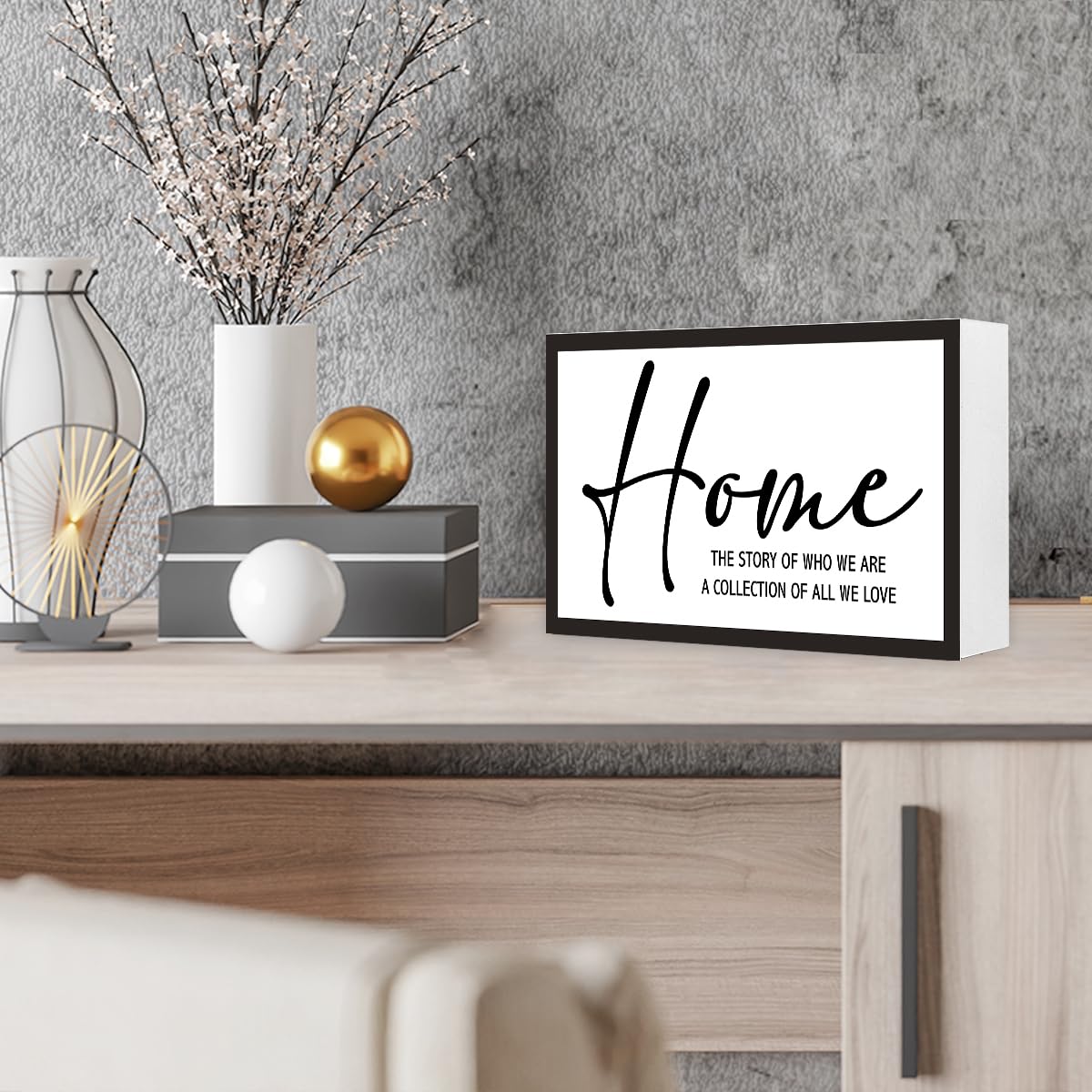 Home the Story of Who We are Sign Wooden Box Desk Decor,Rustic Farmhouse House Wood Block Sign for Home Living Room Shelf Tabletop Decor 10'' x 6''