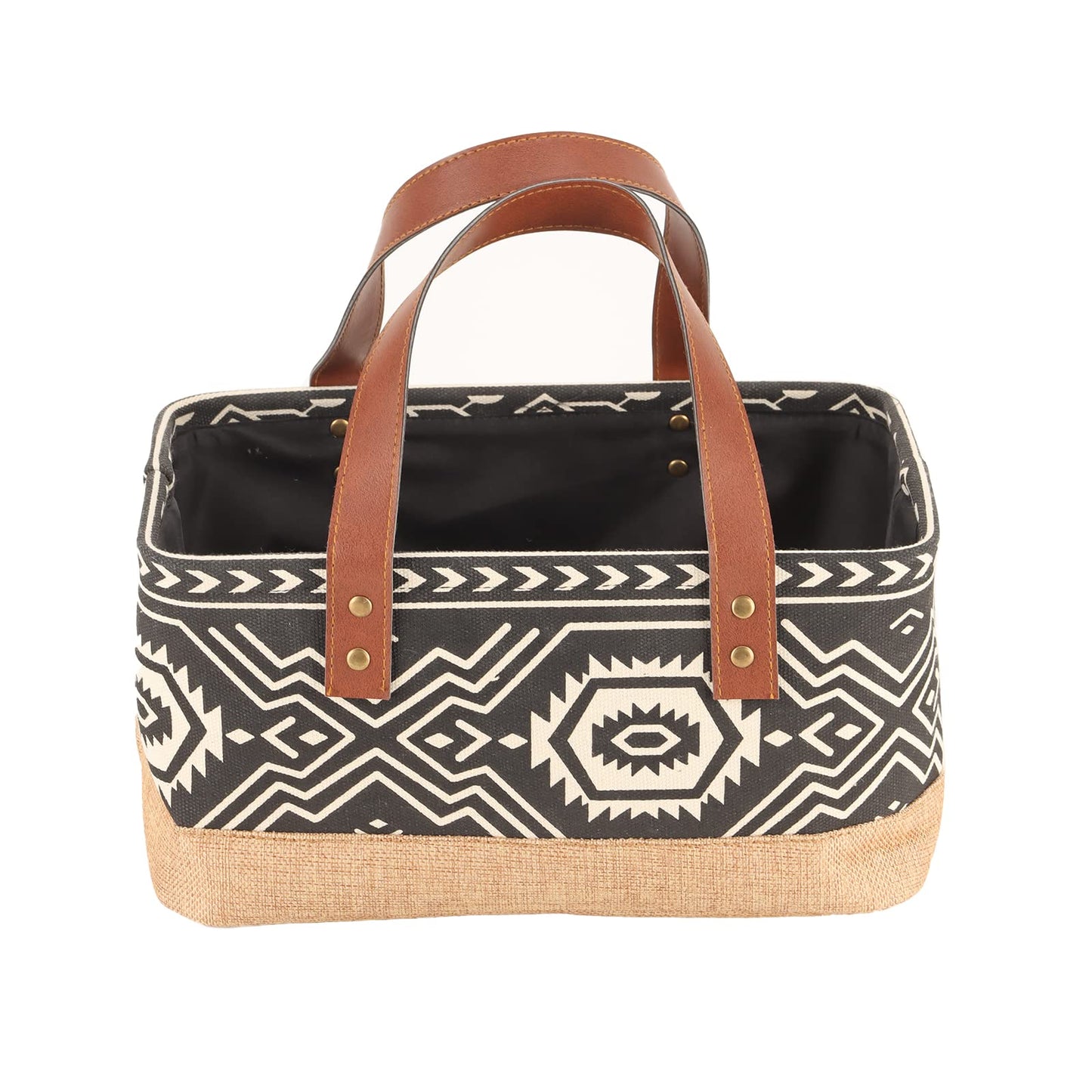 Canvas Tote Bag, Small Rectangular Picnic Basket for Storage Shopping Laundry, Black and White Pattern