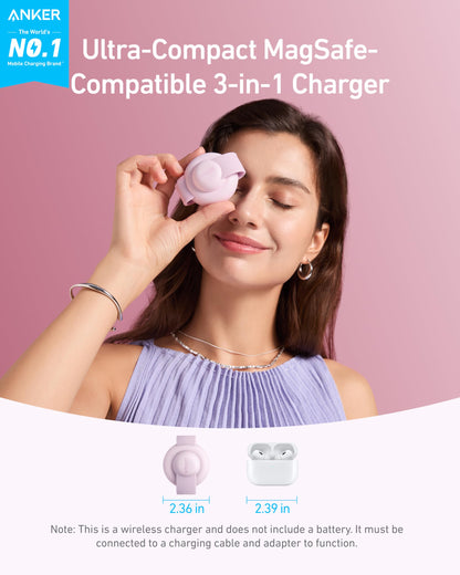 Anker MagSafe Compatible MagGo UFO 3-in-1 Charger, iPhone 17 Wireless Charging Station, 15W Qi2 Certified, Foldable Travel Charging Pad, for iPhone 17/16/15/14, AirPods, Apple Watch (Not a Power Bank)