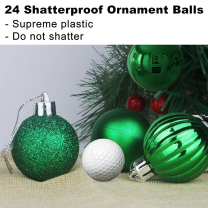 Emerald Green 2.5" Christmas Balls Christmas Tree Decoration Ornaments Shatterproof Hanging Balls for Birthday St. Patrick's Day Easter Mardi Gras Holiday Wedding Decorations Set of 24pcs