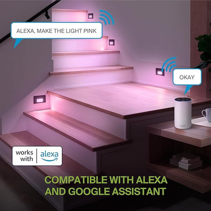 ASD LED Recessed Step Light Fixture, Outdoor & Indoor Tread Lighting | RGBW, Smart, Waterproof, ETL Listed | 3W 60LM RGB-2700K-6500K 120V | Staircase Hardwired Illumination | Black, 24 Pack