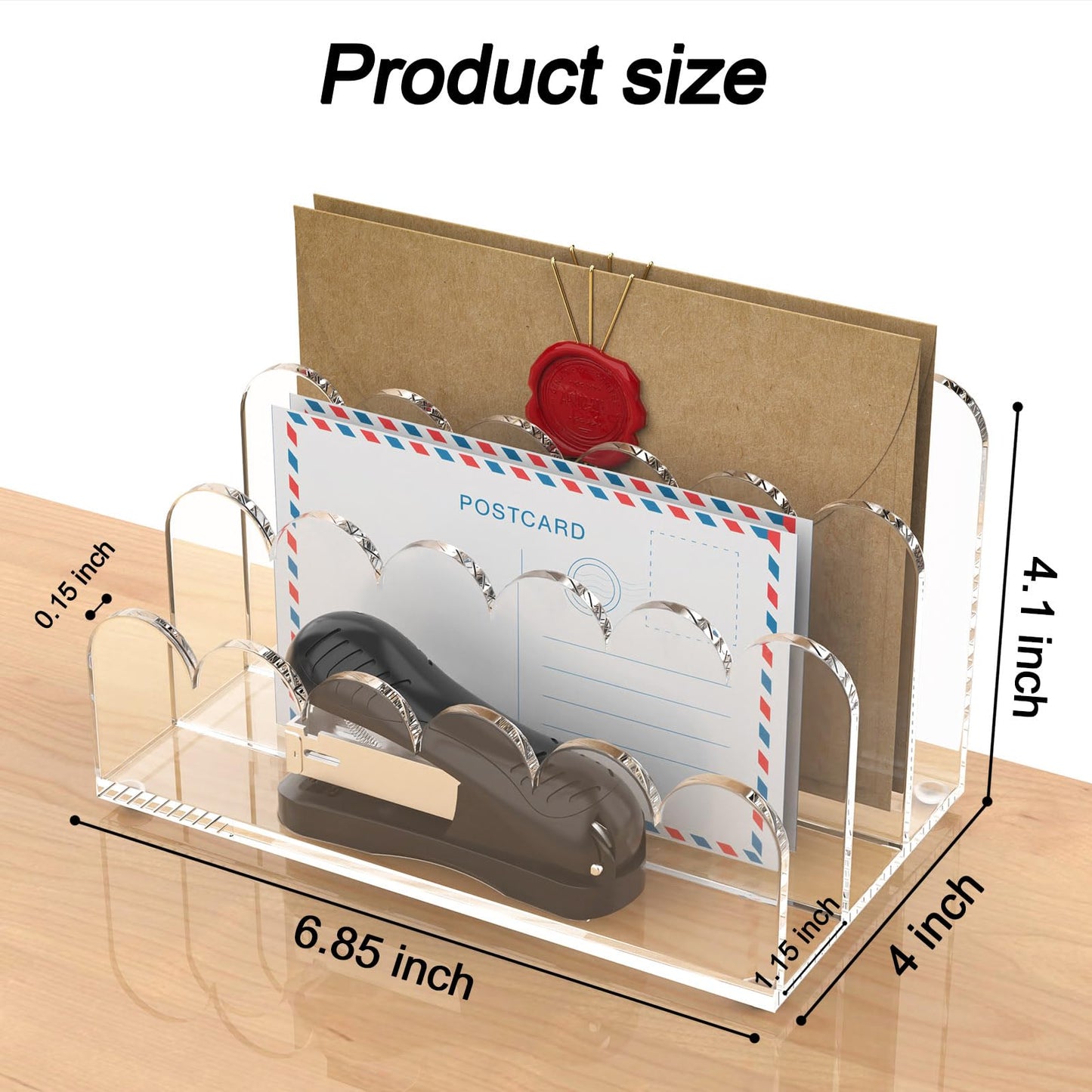 YAGELI 2 Pack 3-Slot Acrylic Mail Organizer for Desktop – Scalloped Clear Document Sorter, Vertical File Holder for Office/Home, Space-Saving Desk Organizer for Letters,Envelope,Bills,Stationery