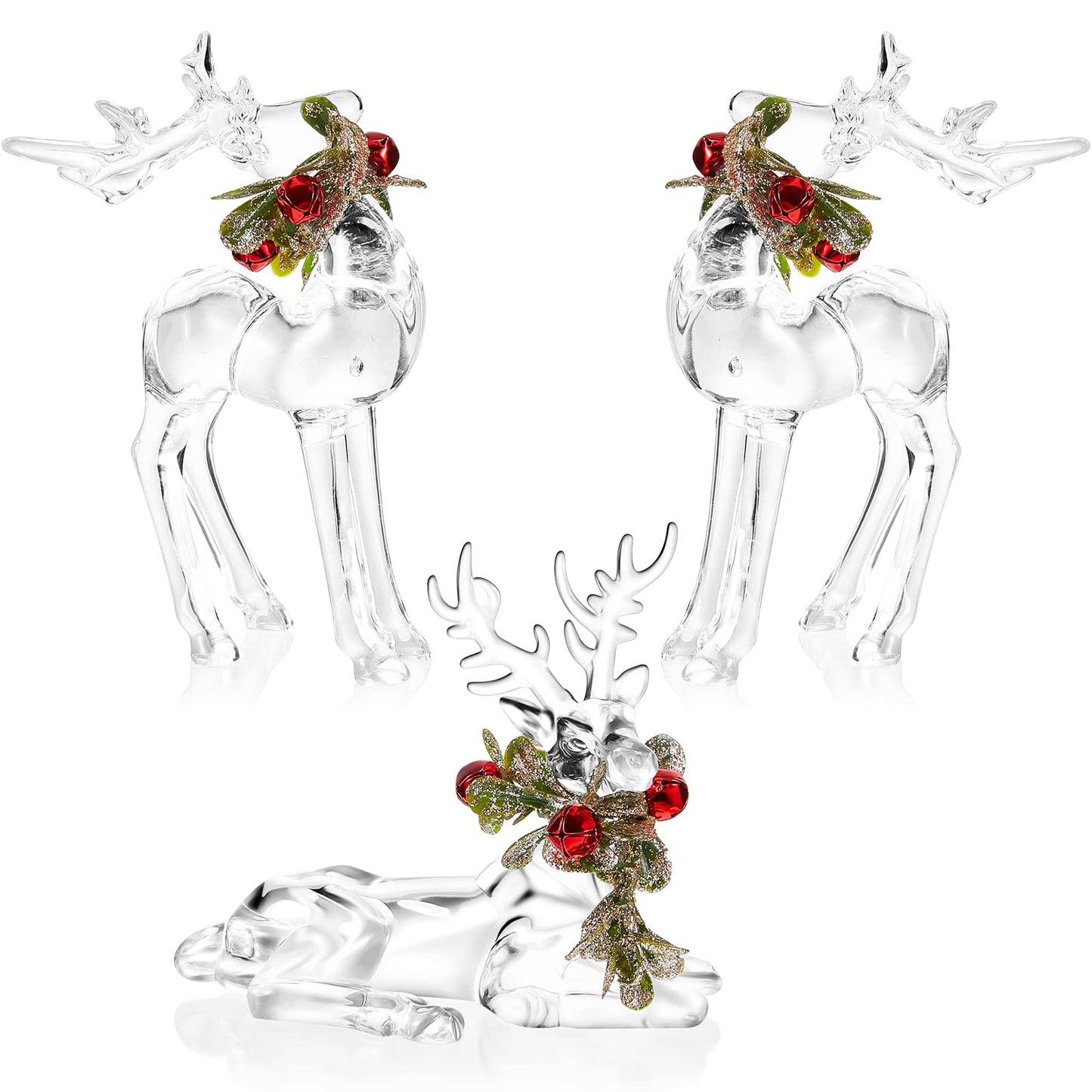 3 Pcs Acrylic Christmas Reindeer Ornaments Crystal Deer Figurine Statues Clear Christmas Small Reindeer Figurine Centerpiece for Xmas Party Decor