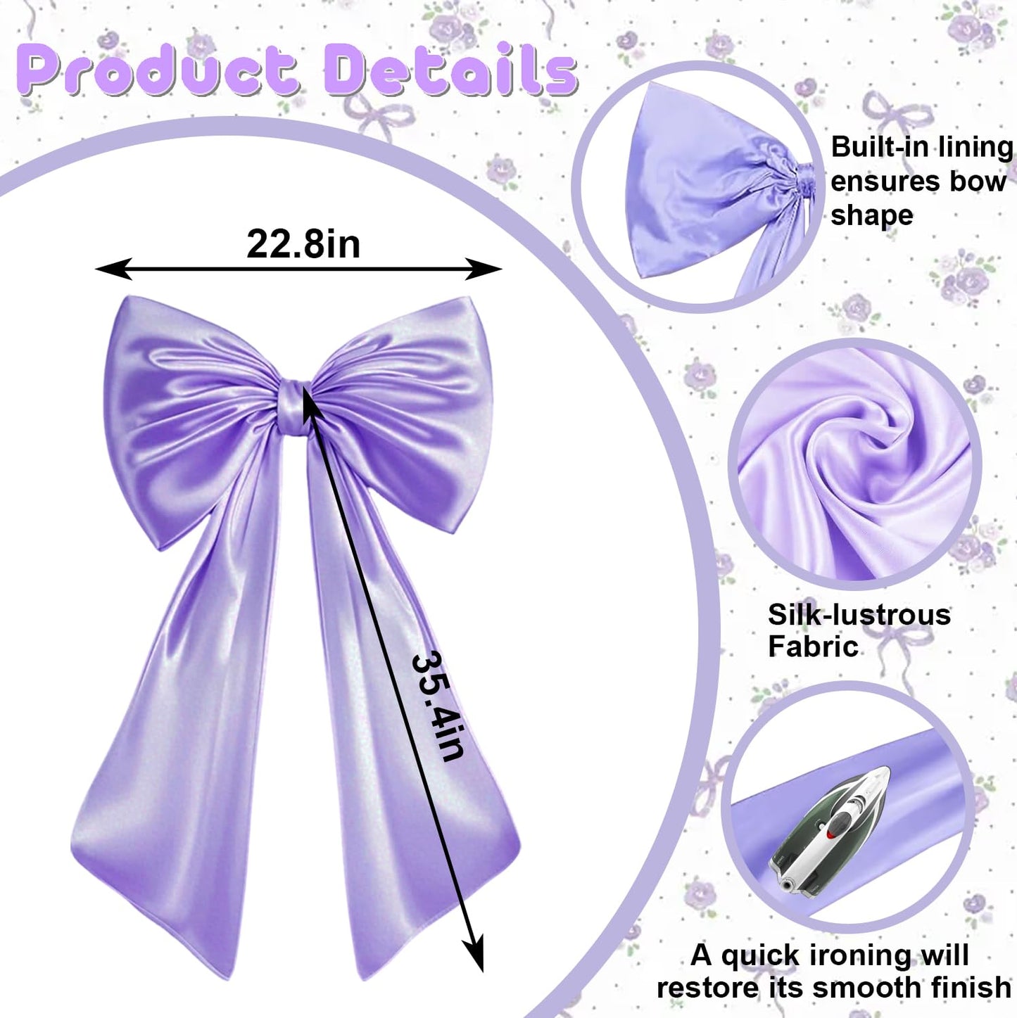 JUICYRAUL 23x35 Inch Large Purple Satin Bow,Giant Ribbon Tie for Coquette Room, Xmas Tree, Birthday, Graduation, Wedding Proposal & Baby Shower Decor