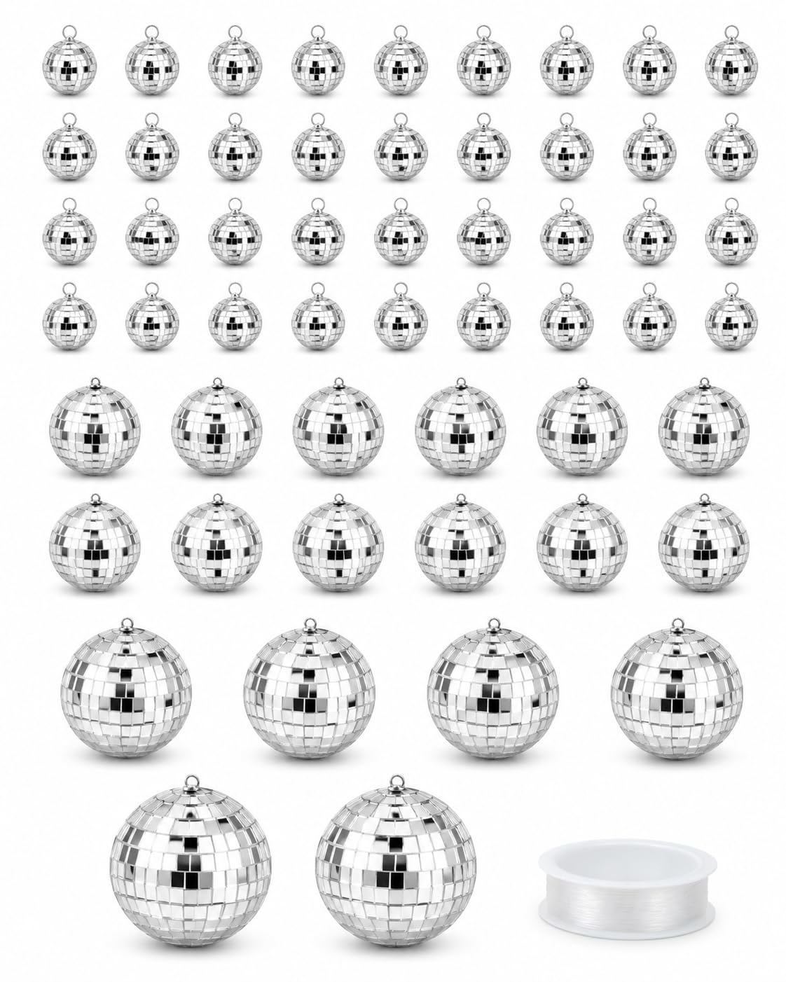 Youdepot 54PCS Mini Silver Disco Balls – Hanging Disco Ball Ornaments for Disco Ball Decor, Mini Disco Balls for Disco Party Decorations, Weddings, Rooms, Cakes & Disco Christmas Decor
