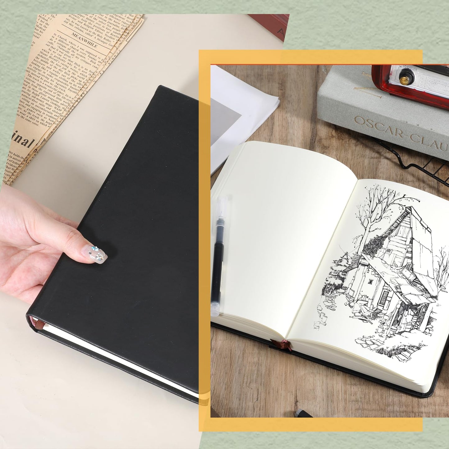IMengjbang 660 Pages A5 Thick Sketchbook, 80GSM 5.7 x 8.25 inches Blank Smooth Notebook Soft Faux Leather Cover Journal for Drawing Book Memo Writing Sketch Pad Diary Notebook