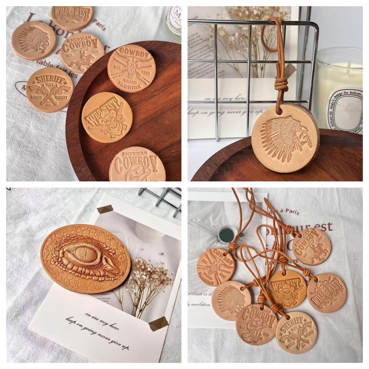 YiJiaXiang 40mm Diameter Round Sliced Genuine Leather, 3-5mm Thick Natural Leather, Suitable for Stamping pad Leather Cutting Pieces, Embossing Making Process (Coffee Color 30 Pieces)