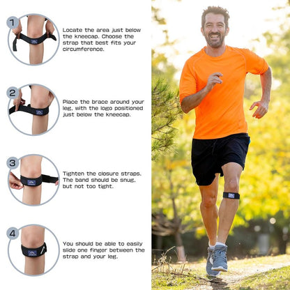 Patellar Band Tendon Support Strap - Adjustable Non-Slip Knee Brace for Pain Relief | 2 Pack for Hiking, Running & Sports