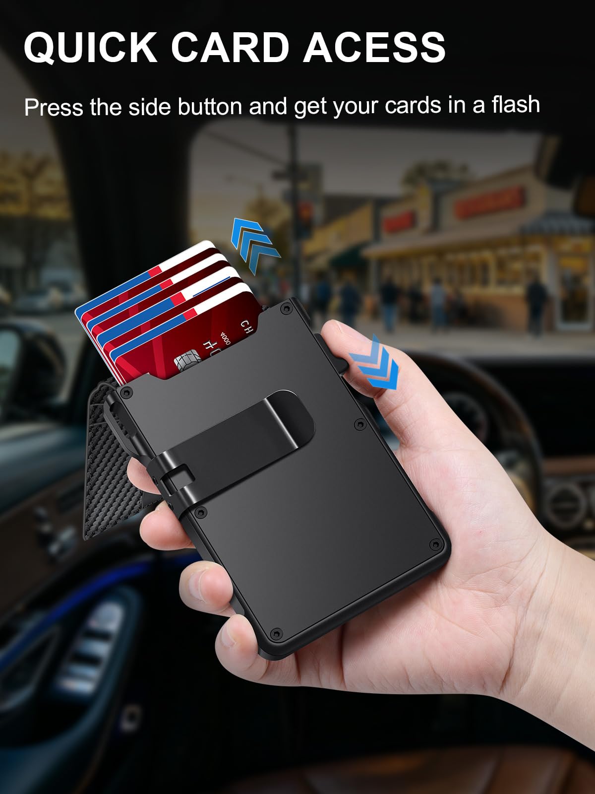 Wallet for Men RFID Blocking Wallet for 10-12 Cards Slim Bifold Minimalist Smart Pop Up Wallet with Money Clip Inside & ID Window Compact Front Pocket Metal Credit Card Holder Birthday Gifts for Men