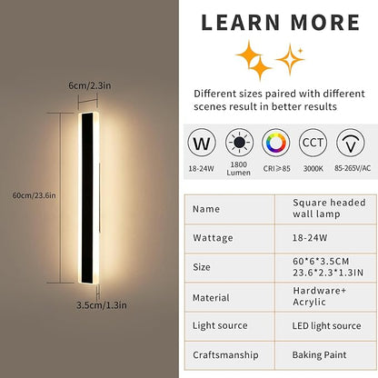 Mikeru 2pack 23.6inch Modern Outdoor Wall Light Fixtures, 3000K Exterior Lights for House, Shop, Garage - IP65 Waterproof, Rust Resistant, Hardwire Mounting