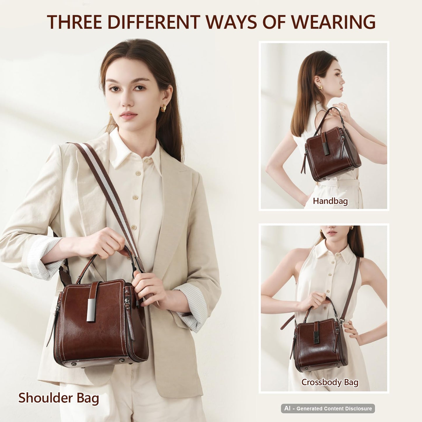 MoreFarther Genuine Leather Crossbody Bags for Women, Designer Leather Purses Bucket Shoulder Bag with Adjustable Straps(Coffee)