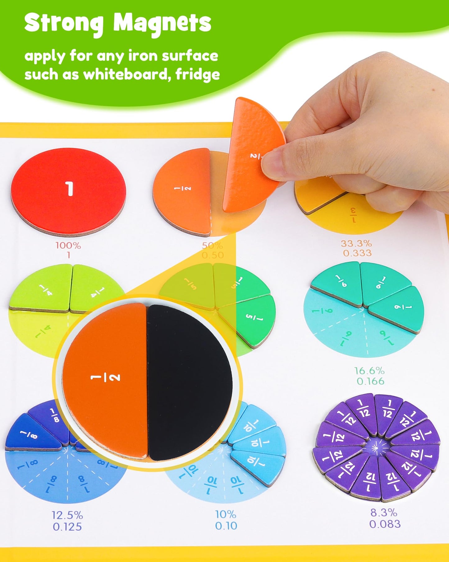 D-FantiX Large Magnetic Fraction Demonstration Book, Magnetic Fraction Tiles & Fraction Circles Set with Dry Erase Activity Card, Montessori Fraction Manipulatives Learning Toys for Kids