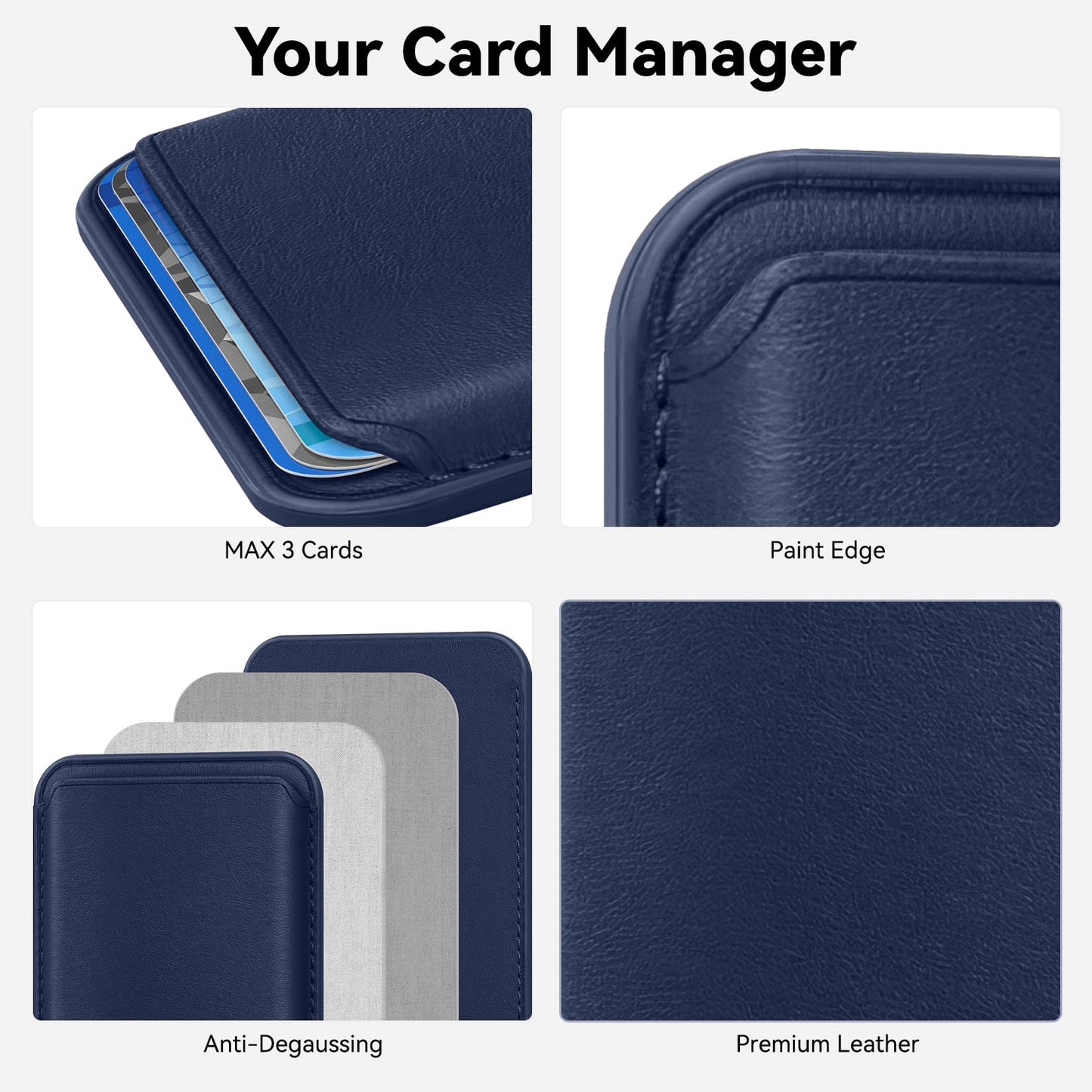 KRTALS Magnetic Wallet Cell Phone Card Holder for Phone Case with Mag-Safe, Stronger Magnetic RFID Leather Phone Wallet Stick on Series of iPhone 17/16/15/14/13/12 and Pro/Promax,Indigo Blue