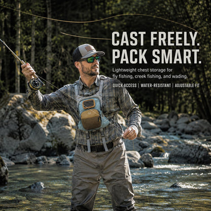 Qiullen Fly Fishing Chest Pack,Waterproof Tackle Bag with Zip-Down Workstation,Fly Box Storage,Net Holder,Adjustable Straps for Wading and Stream Fishing