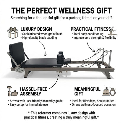 75" Foldable Pilates Reformer for Home – Professional Wood-Grain Pilates Bed with Resistance Springs & Latex Tubes, Compact Fitness Gift for Petite Women up to 5'9", Easy Assembly Workout Machine