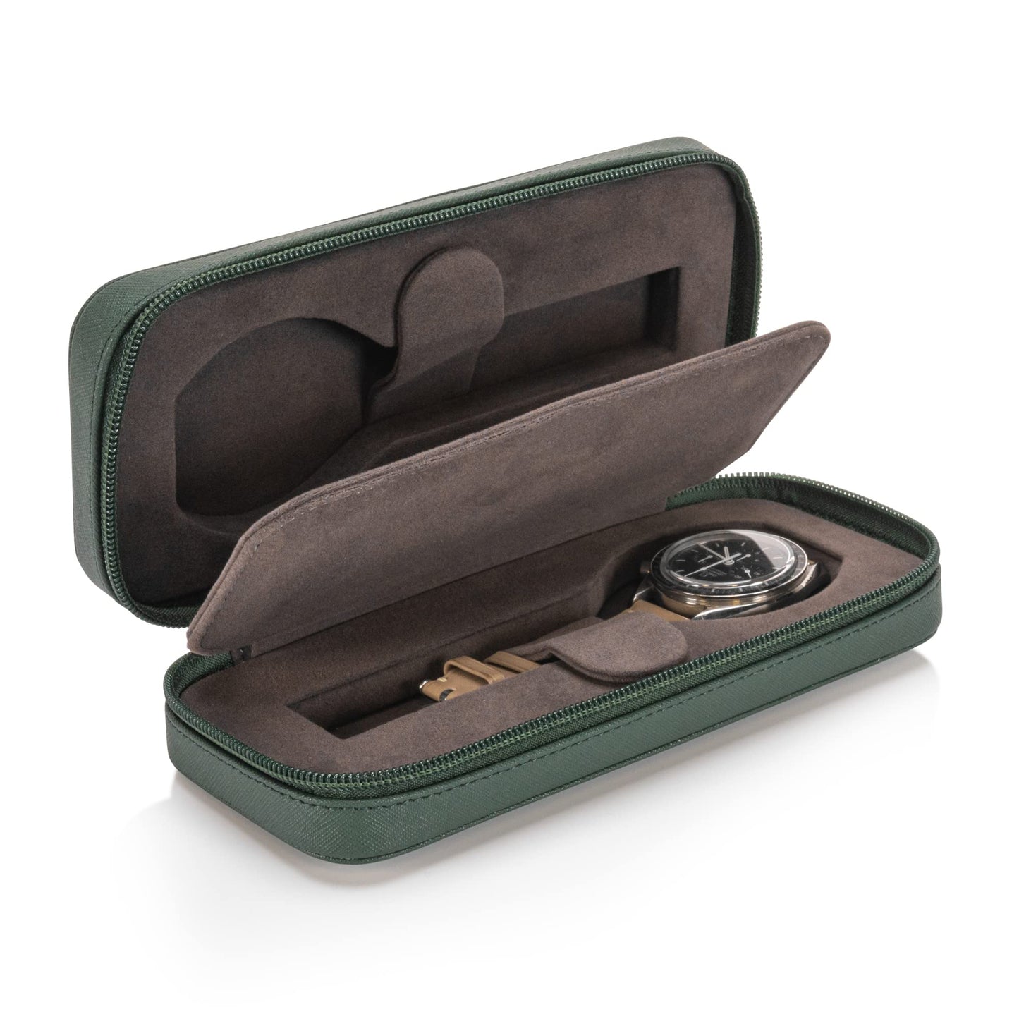 HOUSEOFHIGGINS Double Travel Watch Case - Holds 2 Watches - Saffiano Leather - Soft Microfiber Lining, Fits Up to 42mm Watches - Reliable Storage for Home or Travel