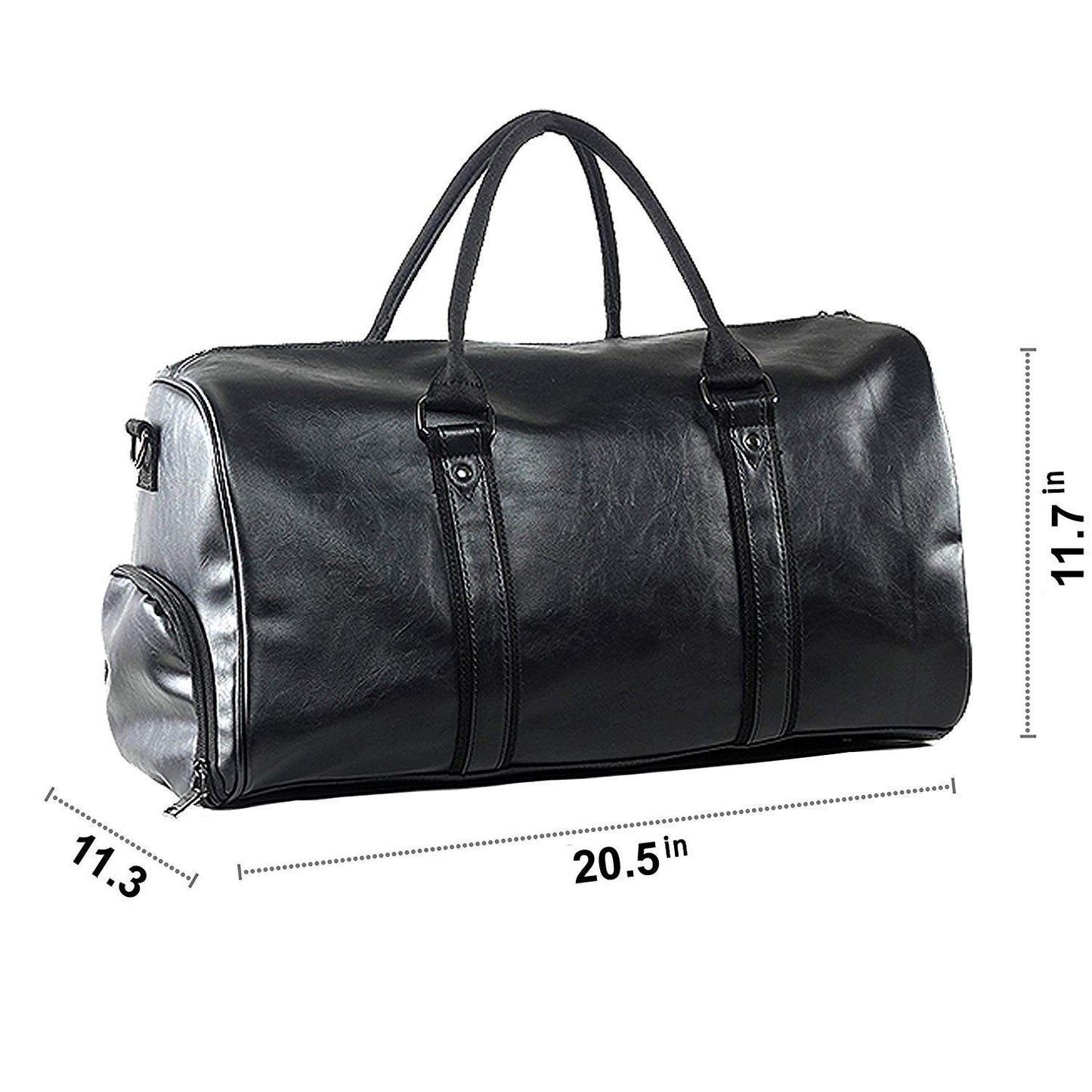 Leather Travel Bag with Shoe Pouch, Waterproof Weekender Overnight Bag, Carry On Duffel Bag for Men Women-Black