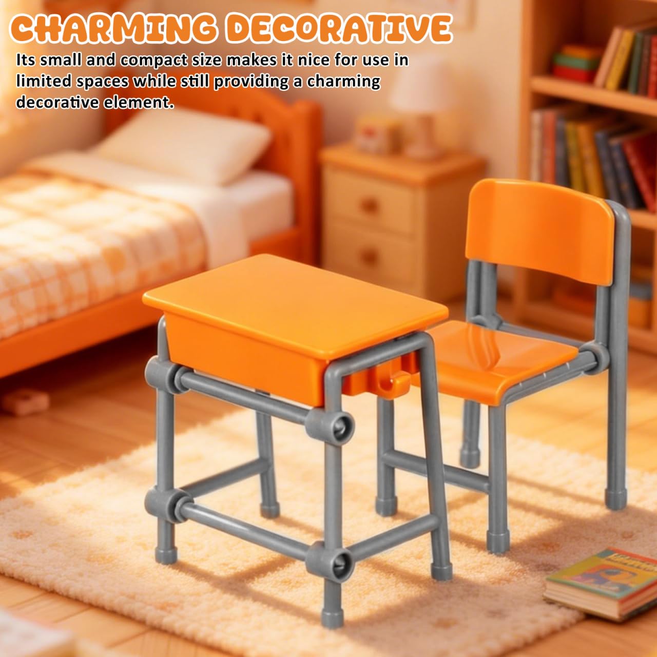 Housoutil 4sets Miniature School Furniture Set, Dollhouse Desk and Chair Play Modern, Realistic Miniature School Supplies for Dollhouse Decor and Pretend Play