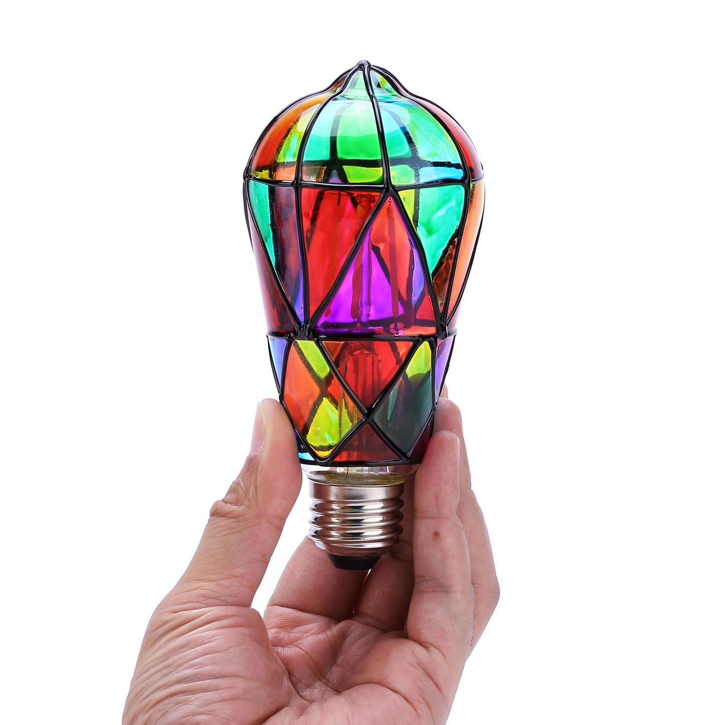 Kitmose 2 Pack Stained Glass Light Bulbs, LED Edison Light Bulb E26 3.5W Replacement Light Bulbs Tiffany Style for Bedroom Living Room Home Christmas Decoration (ST64)