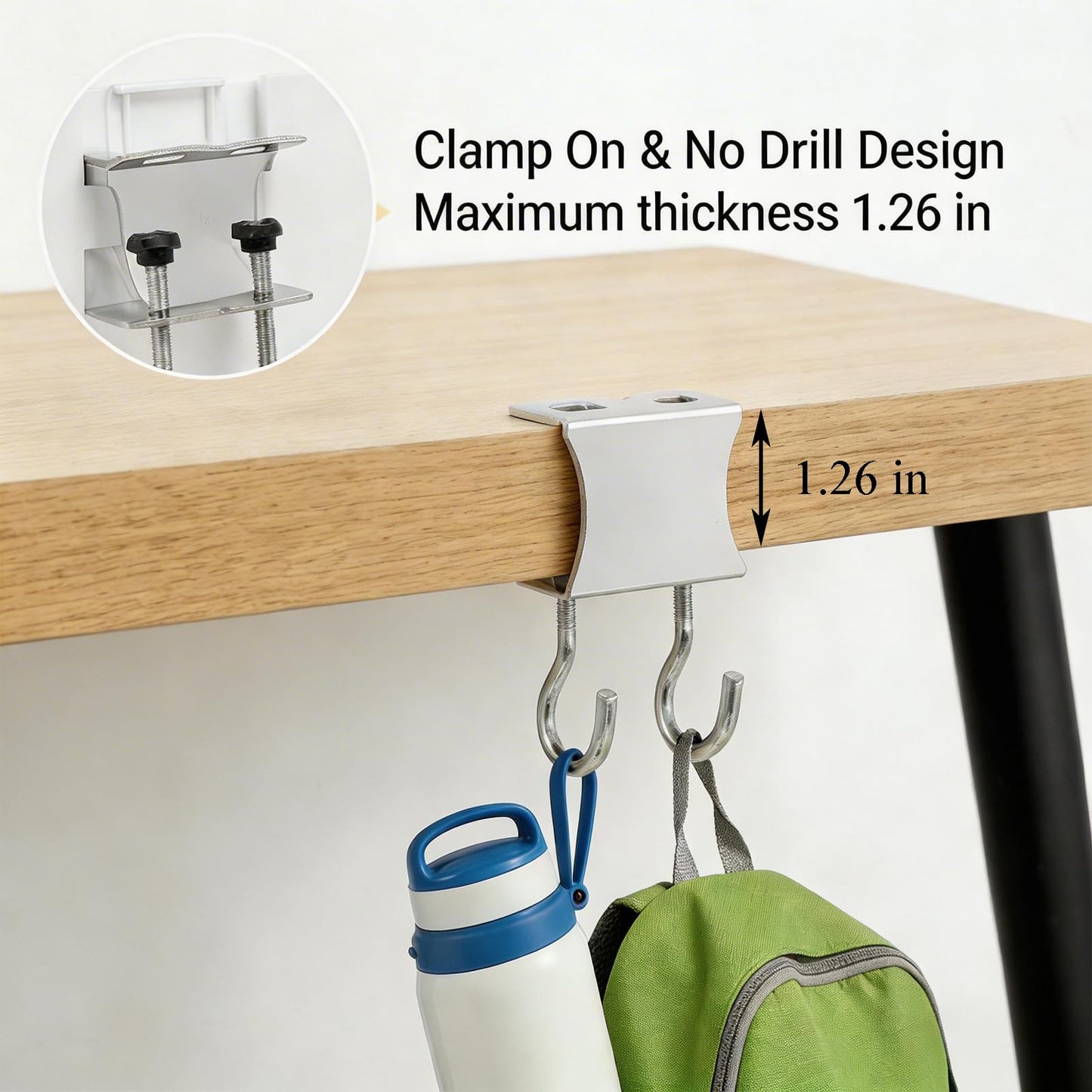 LIPCHEEGO Desk Side Storage, Side Desk Organizer, No Drill Hanging Desk Organizer with 4 Large Pockets, Table Hanging Storage for Office & Home, Fits Flat Table Edge 1.26" (White)