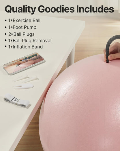 YOTTOY Anti-Burst Exercise Ball for Working Out, Yoga Ball for Pregnancy,Extra Thick Workout for Physical Therapy,Stability Ball for Ball Chair Fitness with Pump (Pink)