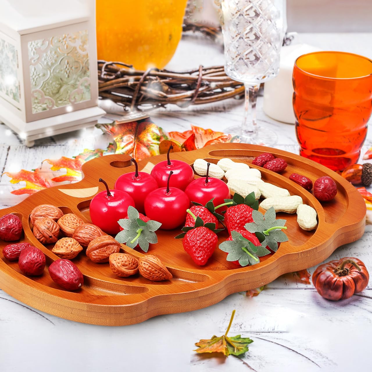 Ciieeo Halloween Pumpkin Charcuterie Board,14.9x11.4 Inches Snacks Fruit Meat Cheese Plate Unique Pumpkin Tray for Halloween Thanksgiving Christmas